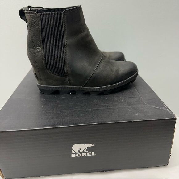 Sorel‎ Joan of Arctic II black leather wedges booties boots women's 7 NL3022-010 - Picture 3 of 7